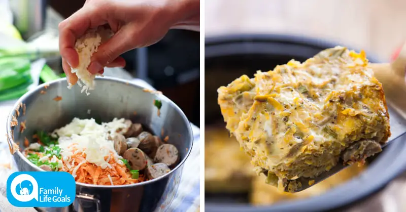 Pop these breakfast ingredients in a slow cooker before bed and wake up to warm breakfast casserole!