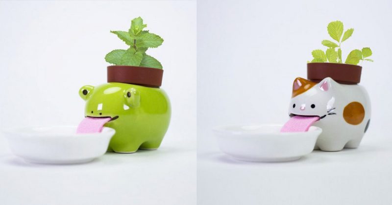 These Cute Drinking Animal Planters Keep Plants Hydrated By Drinking From Little Water Bowls