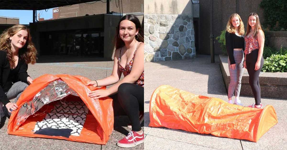 15-Year-Old Girls Come With Ingenious Backpack That Can Also Be Used As A Shelter For Homeless People