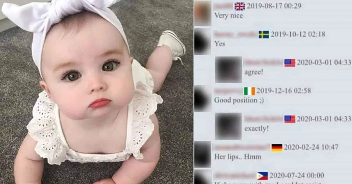 baby in white bow with website comments
